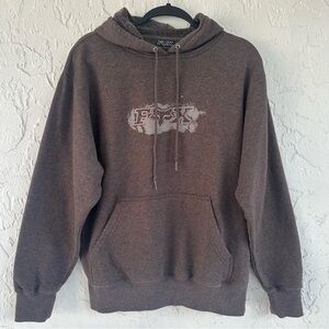 FOX RACING Hoodie Sweatshirt Men Medium Pullover Drawstring Brown Fleece